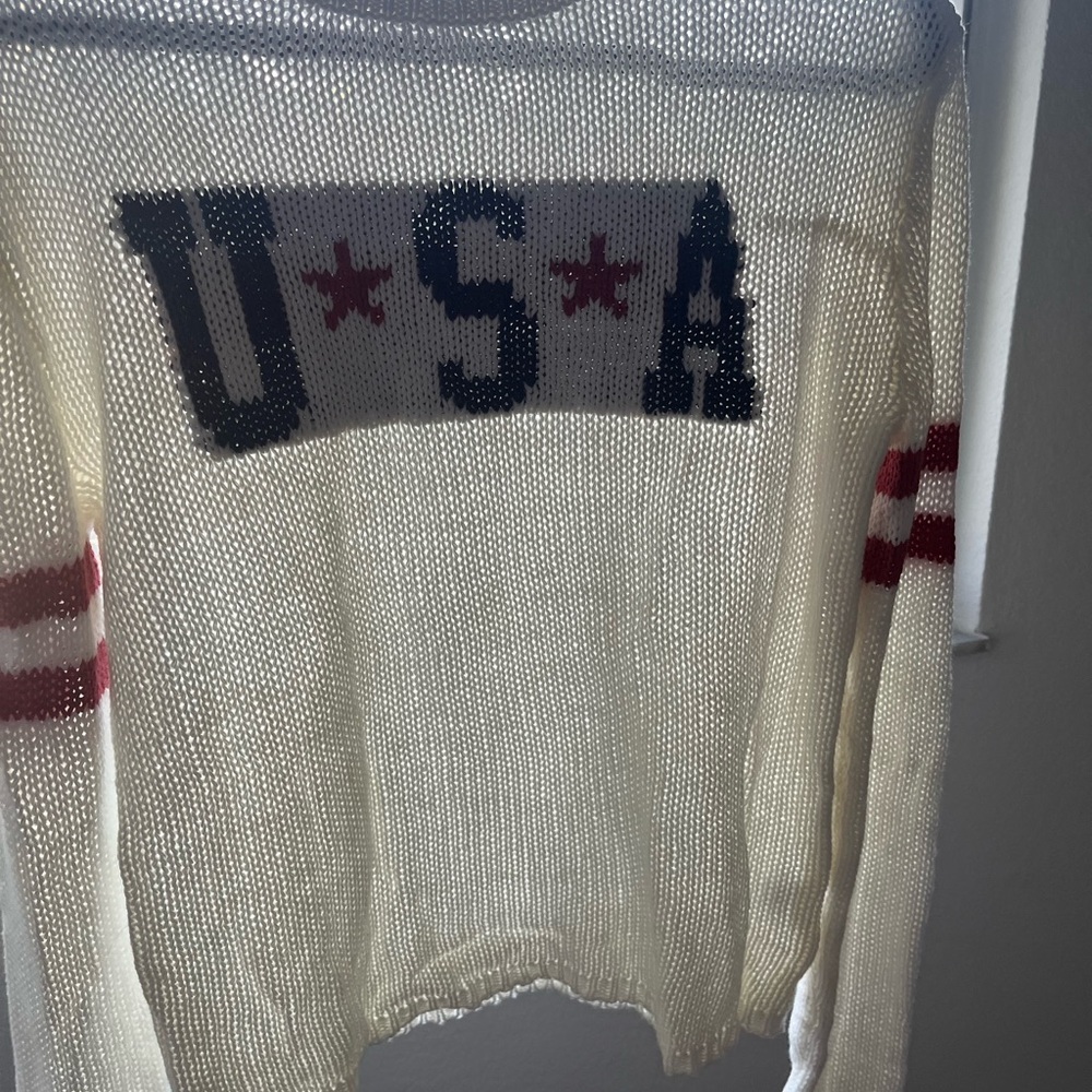 Grayson Threads Cream and Red USA Sweater